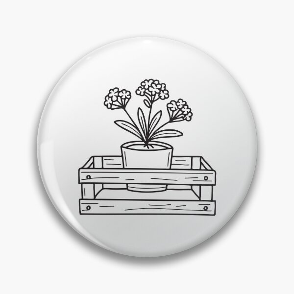 Item preview, Doodle illustration of verbena in a small flower pot on top of a wooden crate designed and sold by rasagamastore.