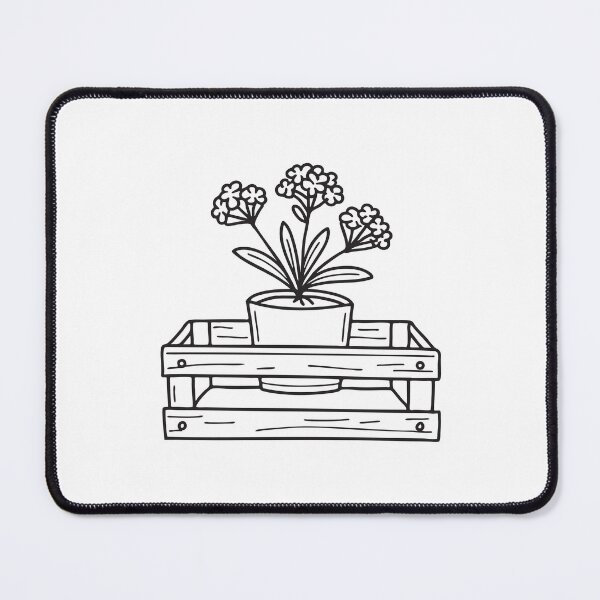 Item preview, Doodle illustration of verbena in a small flower pot on top of a wooden crate designed and sold by rasagamastore.