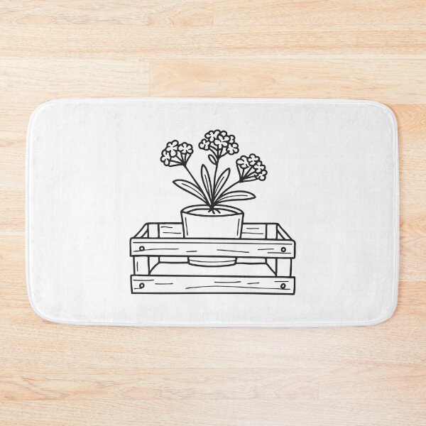 Item preview, Doodle illustration of verbena in a small flower pot on top of a wooden crate designed and sold by rasagamastore.