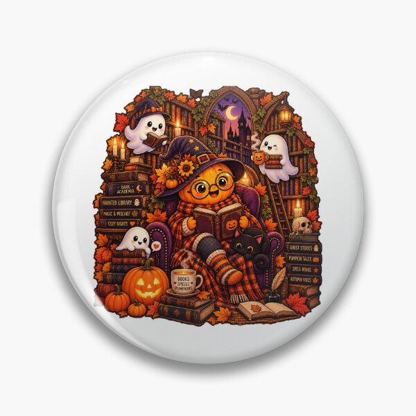 Item preview, Spooky Cozy Library Pumpkin Witch Notebook  Dark Academia Ghost Bookworm designed and sold by FestivityFinds.