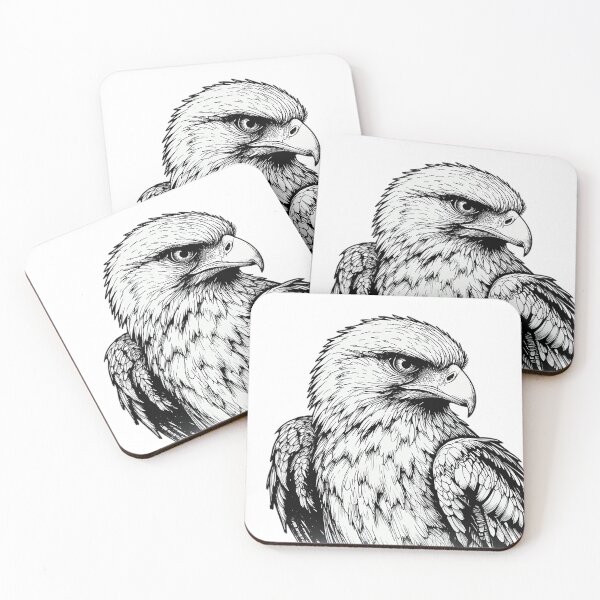 Item preview, Fierce Hawk Profile – Powerful Raptor Wildlife Black Ink Line Art designed and sold by PixPixari.