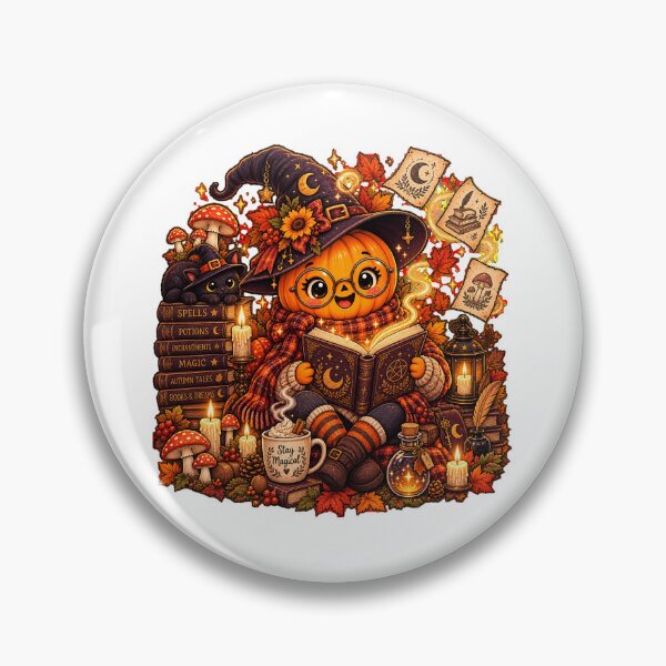 Item preview, Pumpkin Witch Bookworm & Black Cat Halloween designed and sold by FestivityFinds.