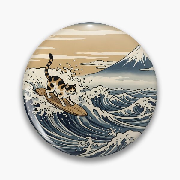 Item preview, Cat Surfing the Great Wave - Ukiyo-e Japanese Woodblock Art designed and sold by カイトラボ.