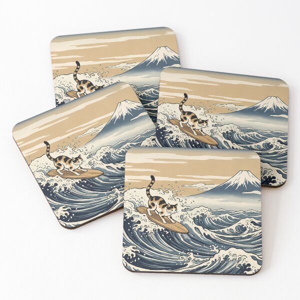Item preview, Cat Surfing the Great Wave - Ukiyo-e Japanese Woodblock Art designed and sold by カイトラボ.