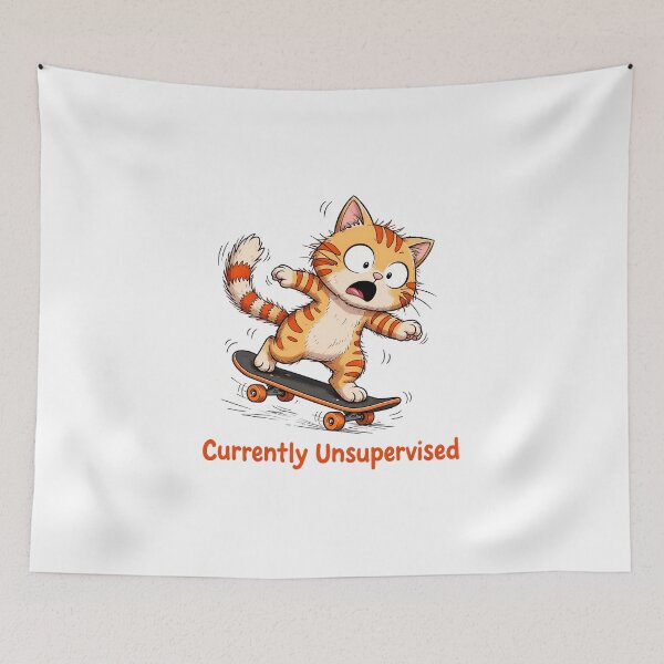 Item preview, Funny Cat Running 'Currently Unsupervised' Meme Graphic designed and sold by OlyvieArt.