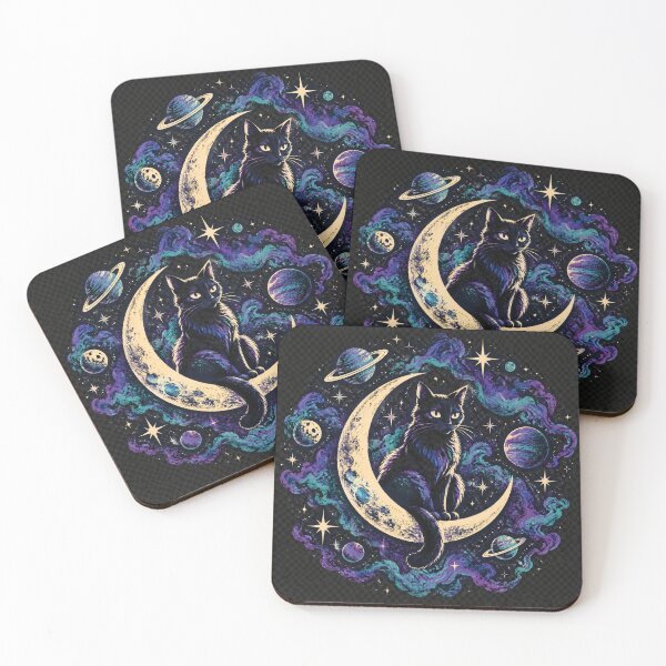 Item preview, Cosmic Black Cat Sitting on Crescent Moon designed and sold by Avenuse style.