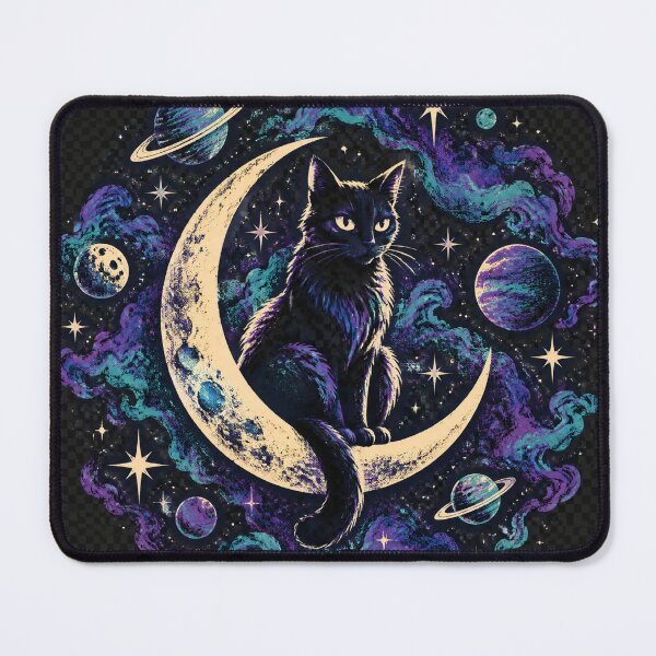 Item preview, Cosmic Black Cat Sitting on Crescent Moon designed and sold by Avenuse style.