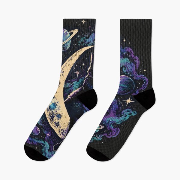 Item preview, Cosmic Black Cat Sitting on Crescent Moon designed and sold by Avenuse style.