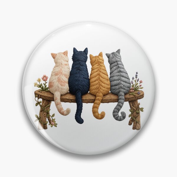 Item preview, Four Cats on a Bench Cat Lover Friendship Floral Cottagecore Art designed and sold by inkoutninja.