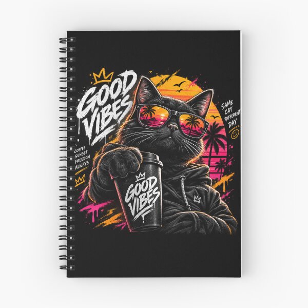 Item preview, Good Vibes Cat With Coffee Cup, Sunset Sunglasses, Palm Trees and Urban Hoodie Style designed and sold by KanDa-Shop.