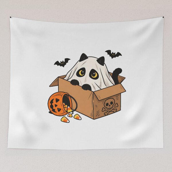 Item preview, Ghost Cat Cardboard Box Pumpkin Halloween designed and sold by chattsuede.