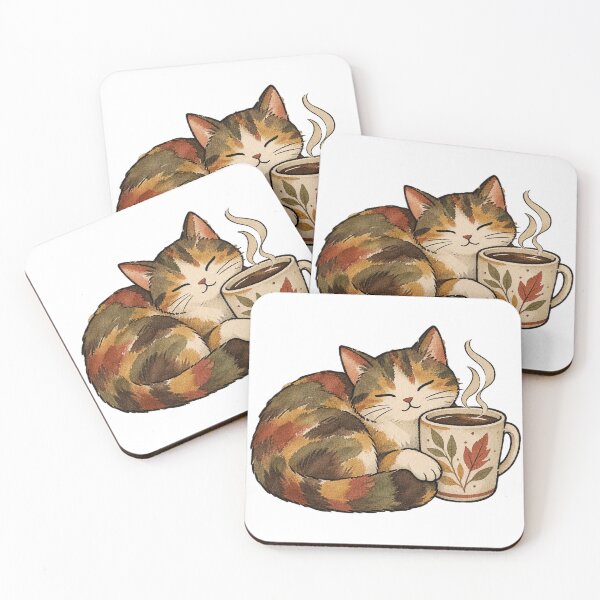 Item preview, Cozy Calico Cat Curled Beside A Coffee Mug designed and sold by Jessie's Palette.
