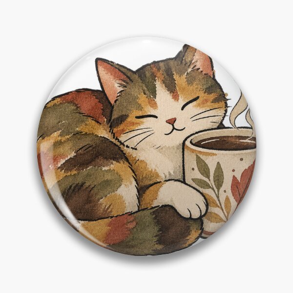 Item preview, Cozy Calico Cat Curled Beside A Coffee Mug designed and sold by Jessie's Palette.