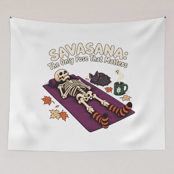 Item preview, Savasana Skeleton Autumn Rest Halloween Yogi designed and sold by chattsuede.