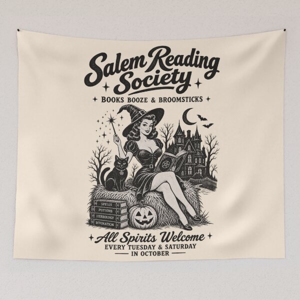 Item preview, Salem Witch Pin Up Vintage Halloween Reading Society Aesthetic designed and sold by Yellowriversss.