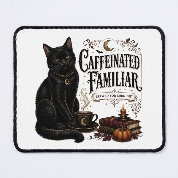 Item preview, Caffeinated Familiar — Black Cat Halloween designed and sold by RoyesButler.