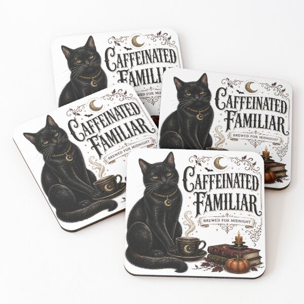 Item preview, Caffeinated Familiar — Black Cat Halloween designed and sold by RoyesButler.