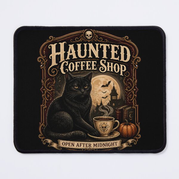 Item preview, Haunted Coffee Shop — Black Cat Halloween designed and sold by RoyesButler.