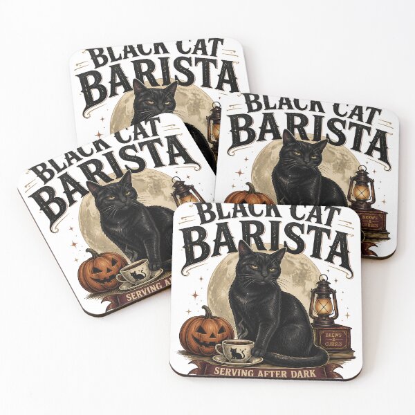 Item preview, Black Cat Barista — Black Cat Halloween designed and sold by RoyesButler.