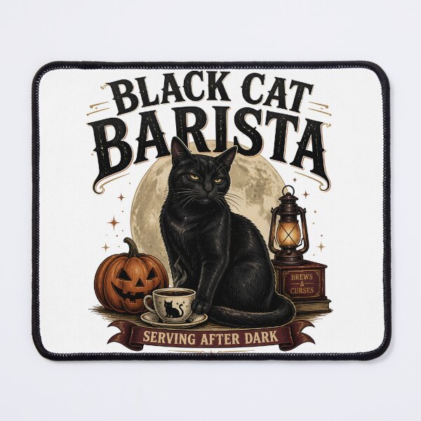 Item preview, Black Cat Barista — Black Cat Halloween designed and sold by RoyesButler.