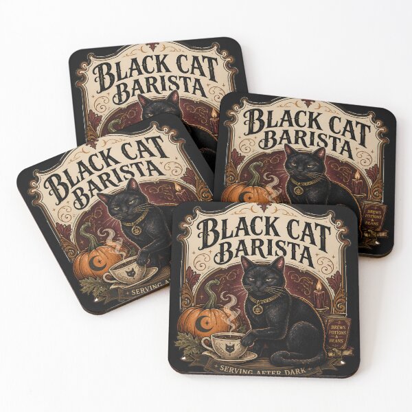 Item preview, Black Cat Barista — Black Cat Halloween designed and sold by RoyesButler.
