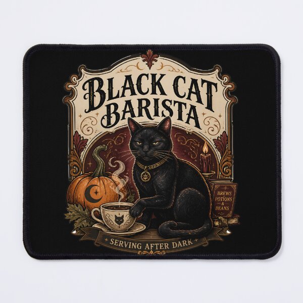Item preview, Black Cat Barista — Black Cat Halloween designed and sold by RoyesButler.