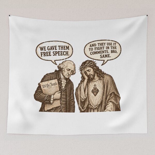Item preview, Founding Father Jesus Free Speech Satire History Meme Design designed and sold by Yellowriversss.