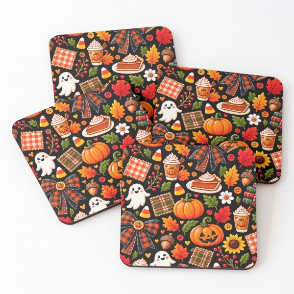 Item preview, Cozy Kawaii Halloween Fall Pattern – Jack O Lanterns, Ghosts, Pumpkin Spice, Plaid Bows & Autumn Leaves designed and sold by ALH Apparel.