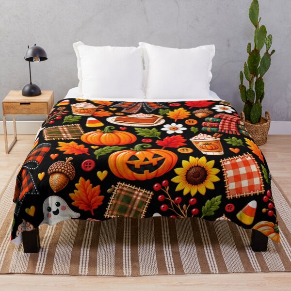 Item preview, Cozy Kawaii Halloween Fall Pattern – Jack O Lanterns, Ghosts, Pumpkin Spice, Plaid Bows & Autumn Leaves designed and sold by ALH Apparel.