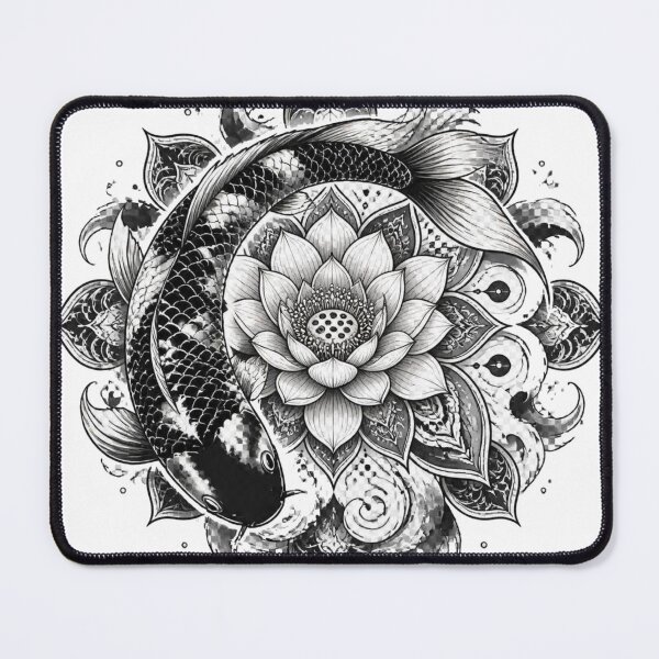 Item preview, Black and White Koi Fish Lotus Mandala Tattoo Art designed and sold by Avenuse style.
