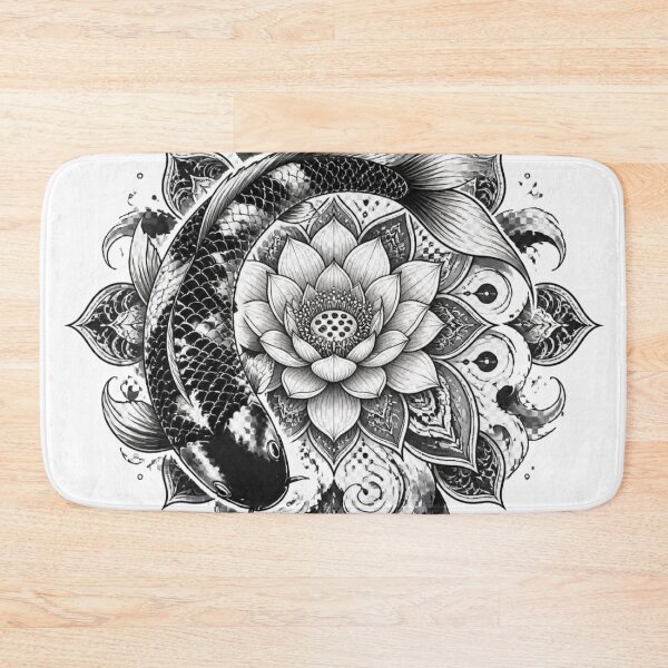 Item preview, Black and White Koi Fish Lotus Mandala Tattoo Art designed and sold by Avenuse style.
