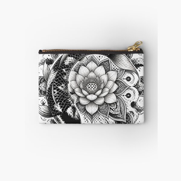 Item preview, Black and White Koi Fish Lotus Mandala Tattoo Art designed and sold by Avenuse style.