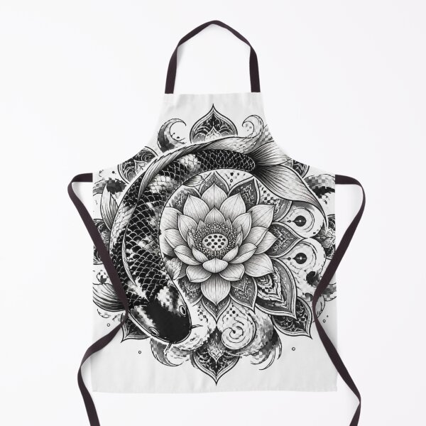 Item preview, Black and White Koi Fish Lotus Mandala Tattoo Art designed and sold by Avenuse style.