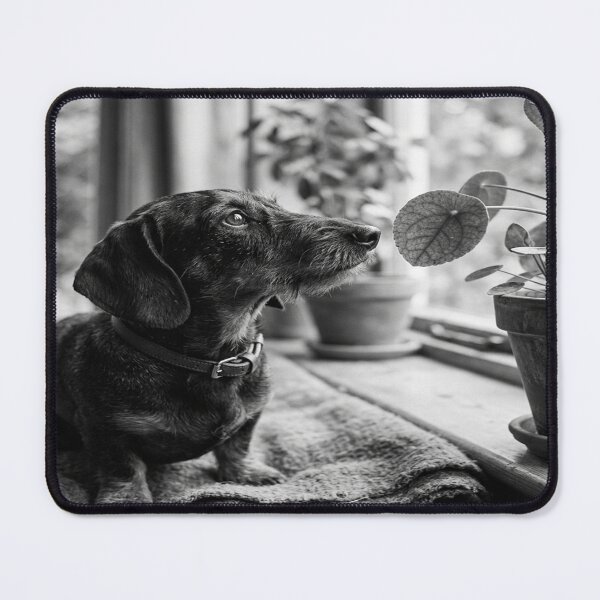 Item preview, Curious dachshund studying a plant's leaf designed and sold by Solomon-Ent-144.