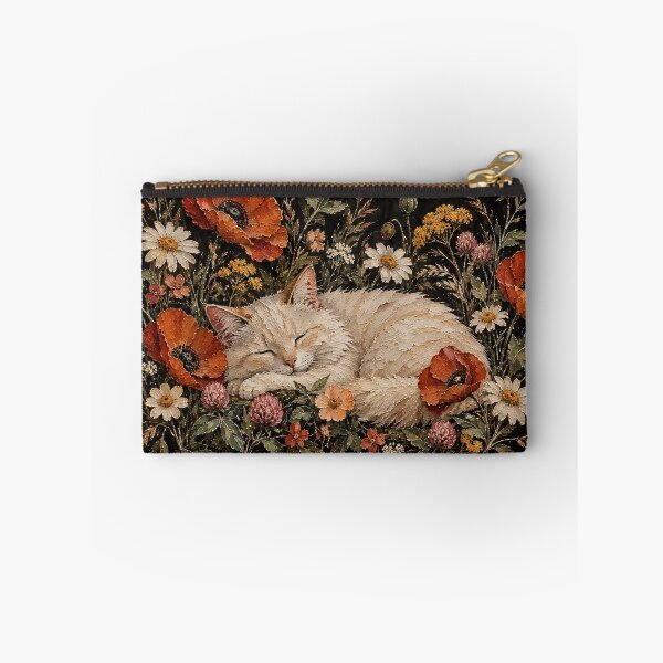 Item preview, Sleeping Cat in Wildflowers - Rustic Botanical Impasto Oil Painting designed and sold by Tootley.