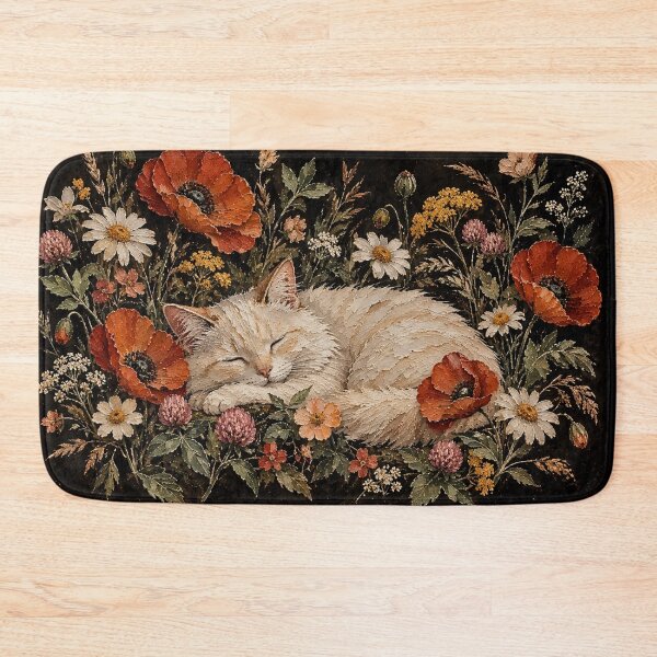 Item preview, Sleeping Cat in Wildflowers - Rustic Botanical Impasto Oil Painting designed and sold by Tootley.