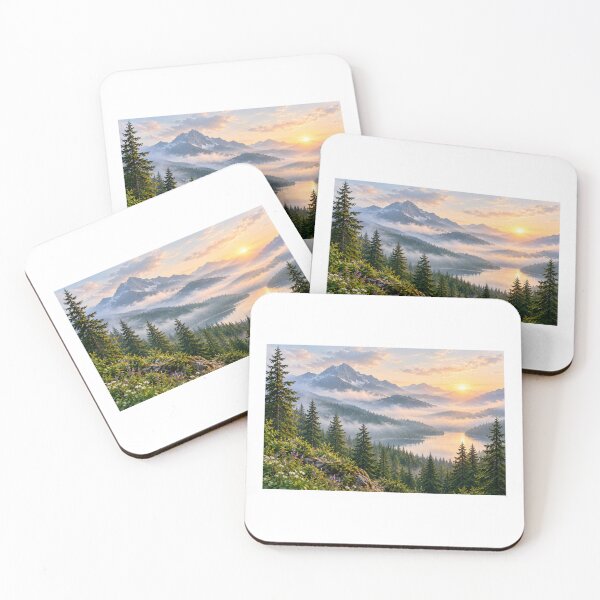 Item preview, Misty Mountain Forest Lake Landscape Wall Art designed and sold by LearnFunStore.