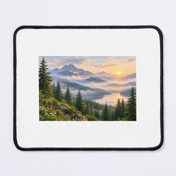 Item preview, Misty Mountain Forest Lake Landscape Wall Art designed and sold by LearnFunStore.