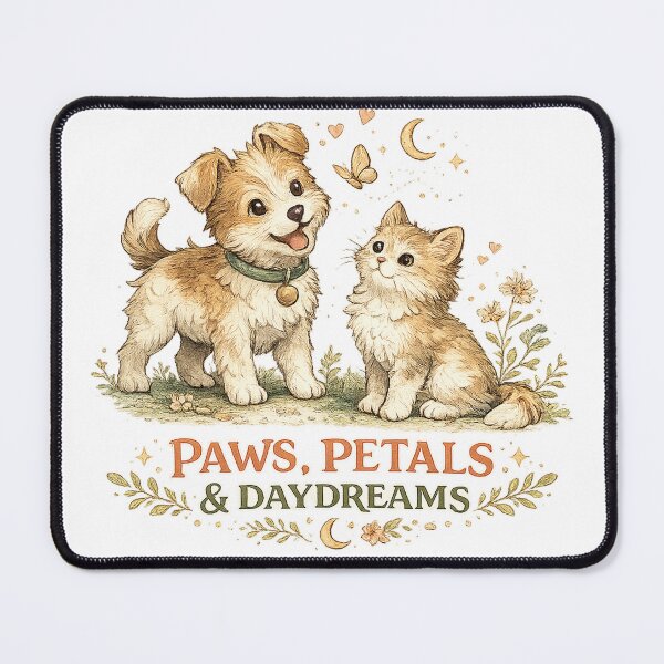 Item preview, Paws Petals and Daydreams Cute Puppy Kitten Cottagecore Pet Art designed and sold by inkoutninja.
