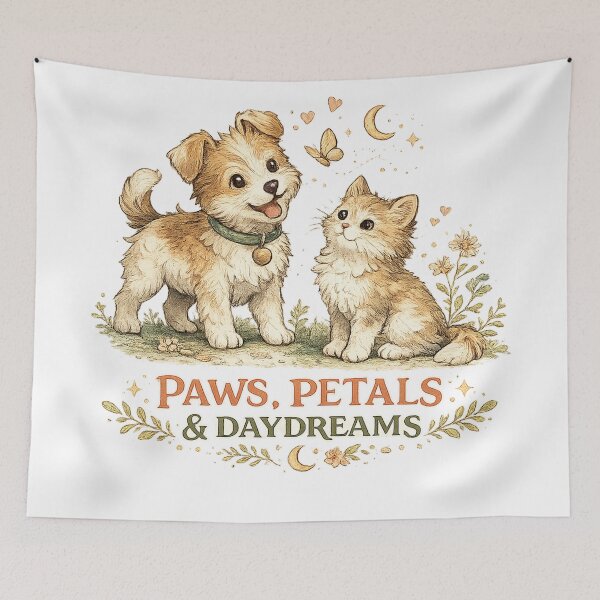 Item preview, Paws Petals and Daydreams Cute Puppy Kitten Cottagecore Pet Art designed and sold by inkoutninja.