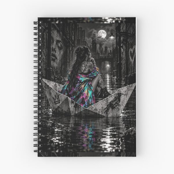 Item preview, Dark Against the Dark - Neon Rainbow Paper Boat Urban Gothic Art designed and sold by Personiq Kaleido.