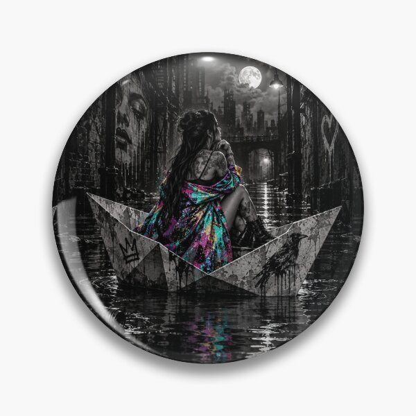 Item preview, Dark Against the Dark - Neon Rainbow Paper Boat Urban Gothic Art designed and sold by Personiq Kaleido.