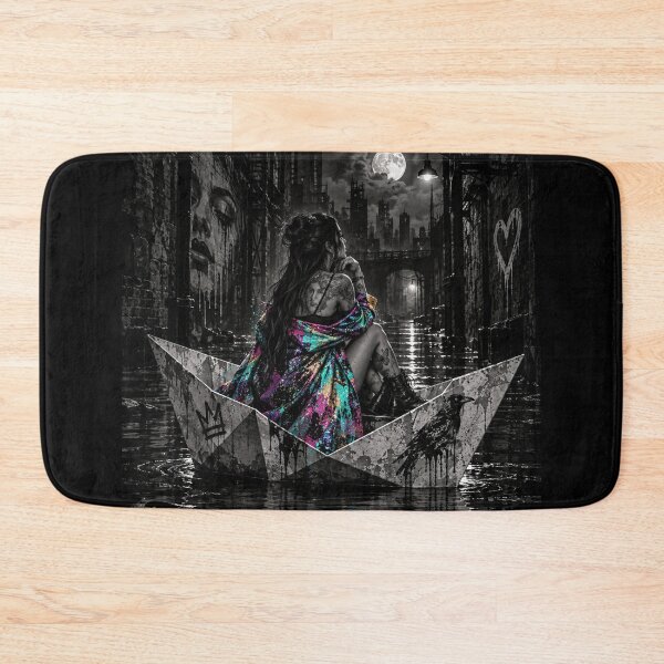 Item preview, Dark Against the Dark - Neon Rainbow Paper Boat Urban Gothic Art designed and sold by Personiq Kaleido.
