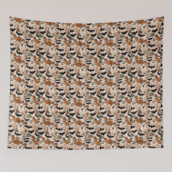 Item preview, Cute Ghost Pumpkin Bats Floral Knit Halloween Pattern designed and sold by GrimNest.