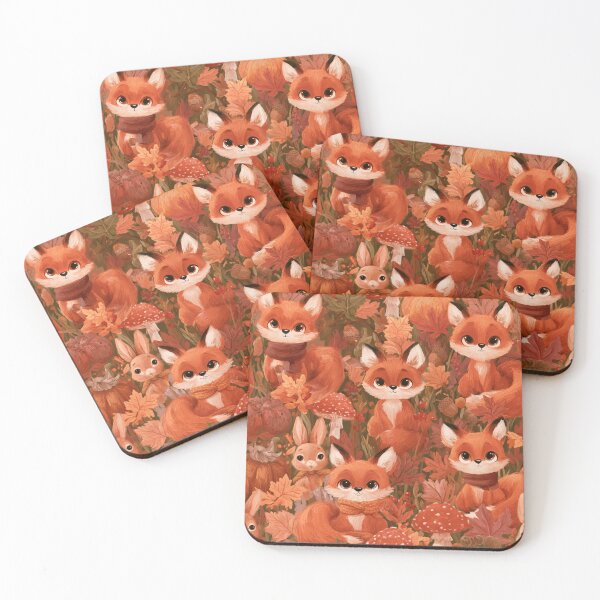 Item preview, Cute Autumn Foxes Bunnies Woodland Fall Pattern designed and sold by NicolasGlowArt.