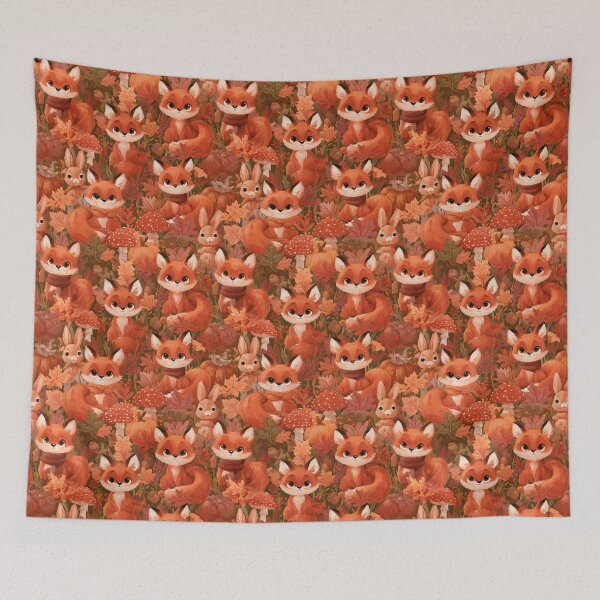 Item preview, Cute Autumn Foxes Bunnies Woodland Fall Pattern designed and sold by NicolasGlowArt.
