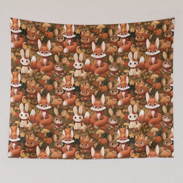 Item preview, Cute Autumn Woodland Animals Fox Rabbit Pattern designed and sold by NicolasGlowArt.