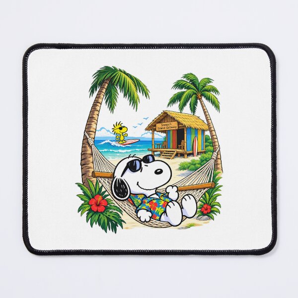 Item preview, Snoopy Relaxing in Hawaiian Beach Hammock Summer Vacation Artwork designed and sold by sKetch Art.co.