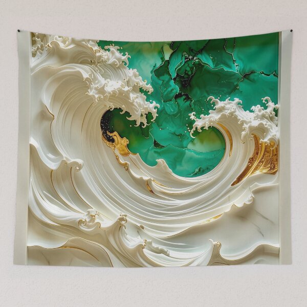 Item preview, Sculptural Emerald Wave with Gold Seafoam designed and sold by Vicky Brago-Mitchell®.