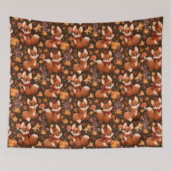 Item preview, Cute Autumn Fox Bunny Fall Woodland Pattern designed and sold by NicolasGlowArt.
